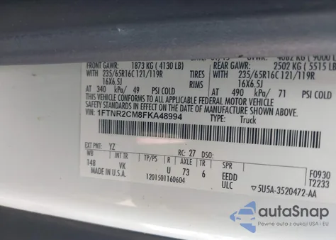 2015 Ford Transit-250 from USA, damaged, VIN 1FTNR2CM8FKA48994